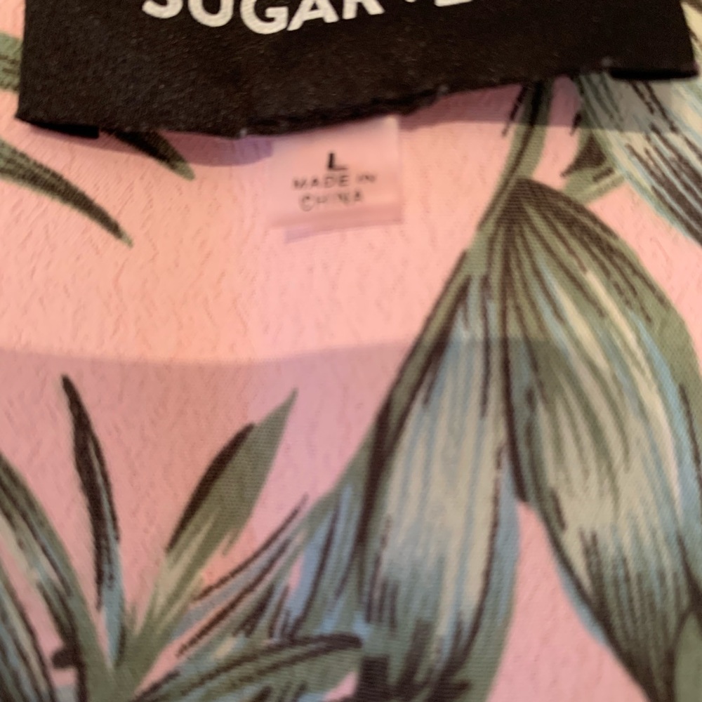 Sugar & Lips, Size Large, Pink with Green Floral Wrap Dress - Picture 5 of 5